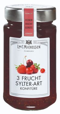 Knackige Kirschen, Erdbeeren, und Himbeeren nach Sylter Originalrezeptur schonend verarbeitet.