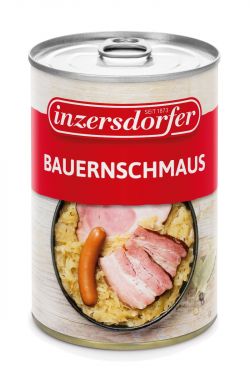 Ein deftiger Wirtshaus Klassiker. Geselchtes, Schinken und Frankfurter in fein gewürztem Sauerkraut.