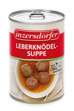 Köstliche Suppe mit 4 feinen Leberknödeln aus Rinderleber in einer klaren Suppe.