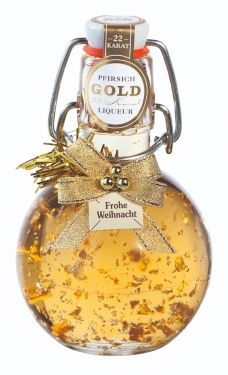 Pfirsich Likör mit Blattgold (20% vol) 200ml. In der Kugelflasche, zum Schütteln.