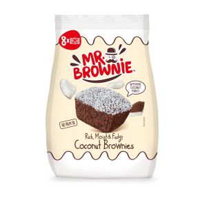 8 luftig leichte Schoko Brownies mit einem Topping aus Kokosraspeln. Einzeln verpackt.