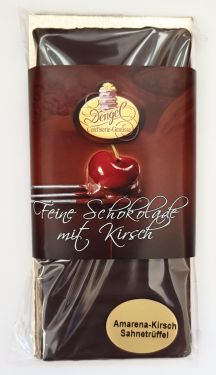 Edle Zartbitterschokolade gefüllt mit Amarena Kirsch-Sahne-Trüffel
