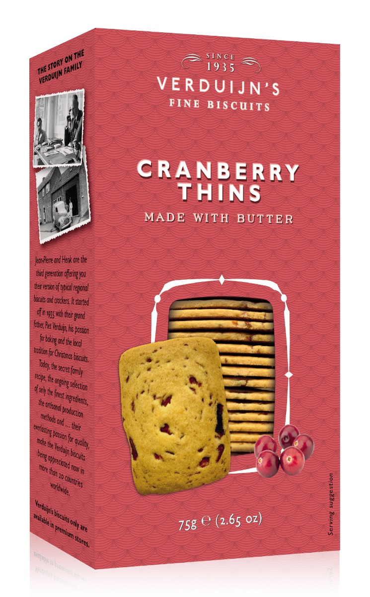 VERDUIJN'S Cranberry Thins Buttergebäck mit Cranberries 75g