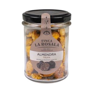 Blanchierte Valencia-Mandel, handgeröstet mit einer Mischung aus Rohrzucker, Trüffelsorte Aestivum und Trüffelaroma.