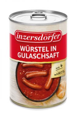 4 Würstel aus Schweinefleisch in würzigem Gulaschsaft.