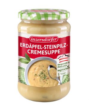 Cremsuppe mit Erdäpfeln und Steinpilzen (vegetarisch)