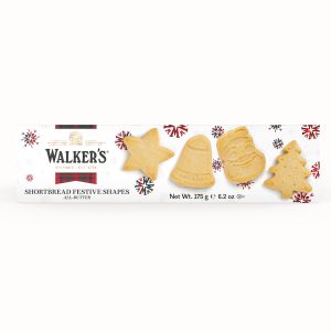 Shortbread in weihnachtlichen Formen: Glocke, Tanne, Stern und Weihnachtsmann