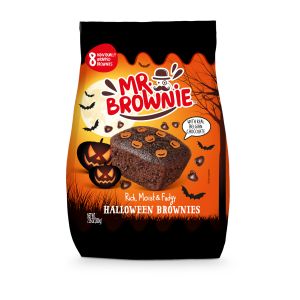Schoko Brownies mit Schokostückchen aus echter belgischer Schokolade und Kürbisdekor.