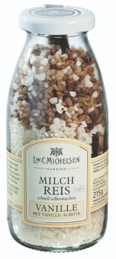 Milchreismischung mit echter Vanilleschote, Knusperzucker und Milchreis.