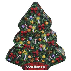 Shortbread in Form eines Christbaumes verpackt in festlicher Reliefdose.