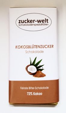 Feinste Bitterschokolade mit Kokosblütenzucker 65g
(Kakao: 72% mindestens)