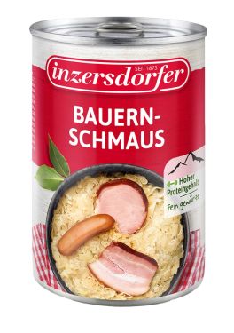 Ein deftiger Wirtshaus Klassiker. Geselchtes, Schinken und Frankfurter in fein gewürztem Sauerkraut.