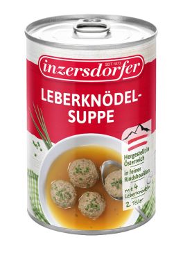 Köstliche Suppe mit 4 feinen Leberknödeln aus Rinderleber in einer klaren Suppe.
