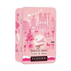 FOSSIER - Weihnachtsmetalldose mit Rosa Süßgebäck - Le Biscuit Rose de Reims 150 g